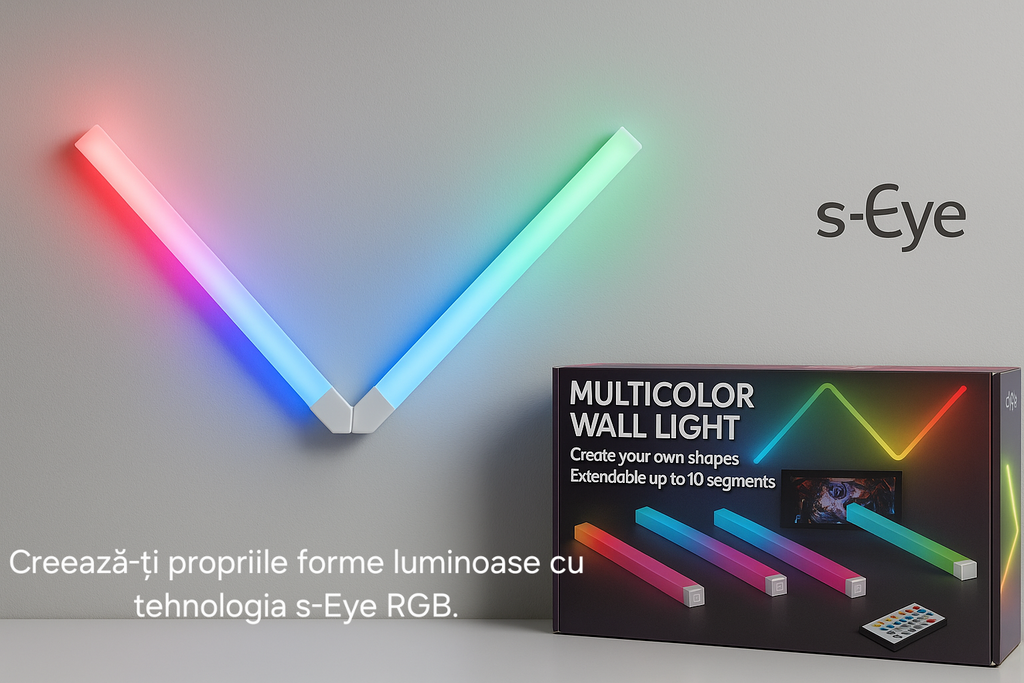 Lampa Modulara LED S-Eye 7 Segmente RGB, Music Mode, Telecomanda, Extensibila 10 Segmente, Design Personalizabil, Iluminare Ambientala Moderna