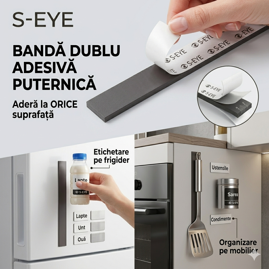Bandă Magnetică Autoadezivă S-EYE 12mm x 3m – Flexibilă, Ultra-Puternică, Tăiere Liberă