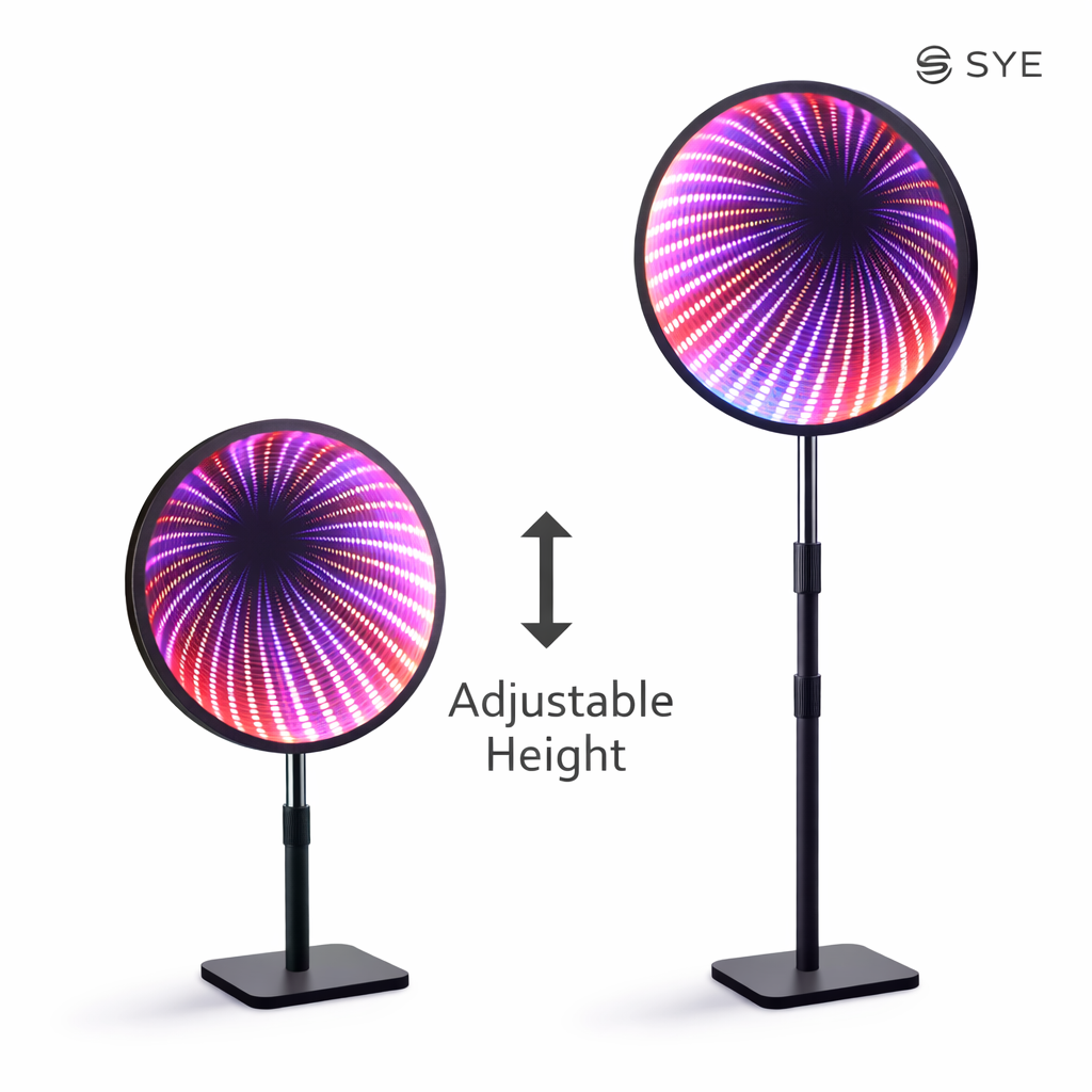 Oglindă Magică cu LED S-Eye RGB – Efect Tunel Infinit, Reacție la Muzică, 8 Moduri, Telecomandă Inclusă, Înălțime Reglabilă