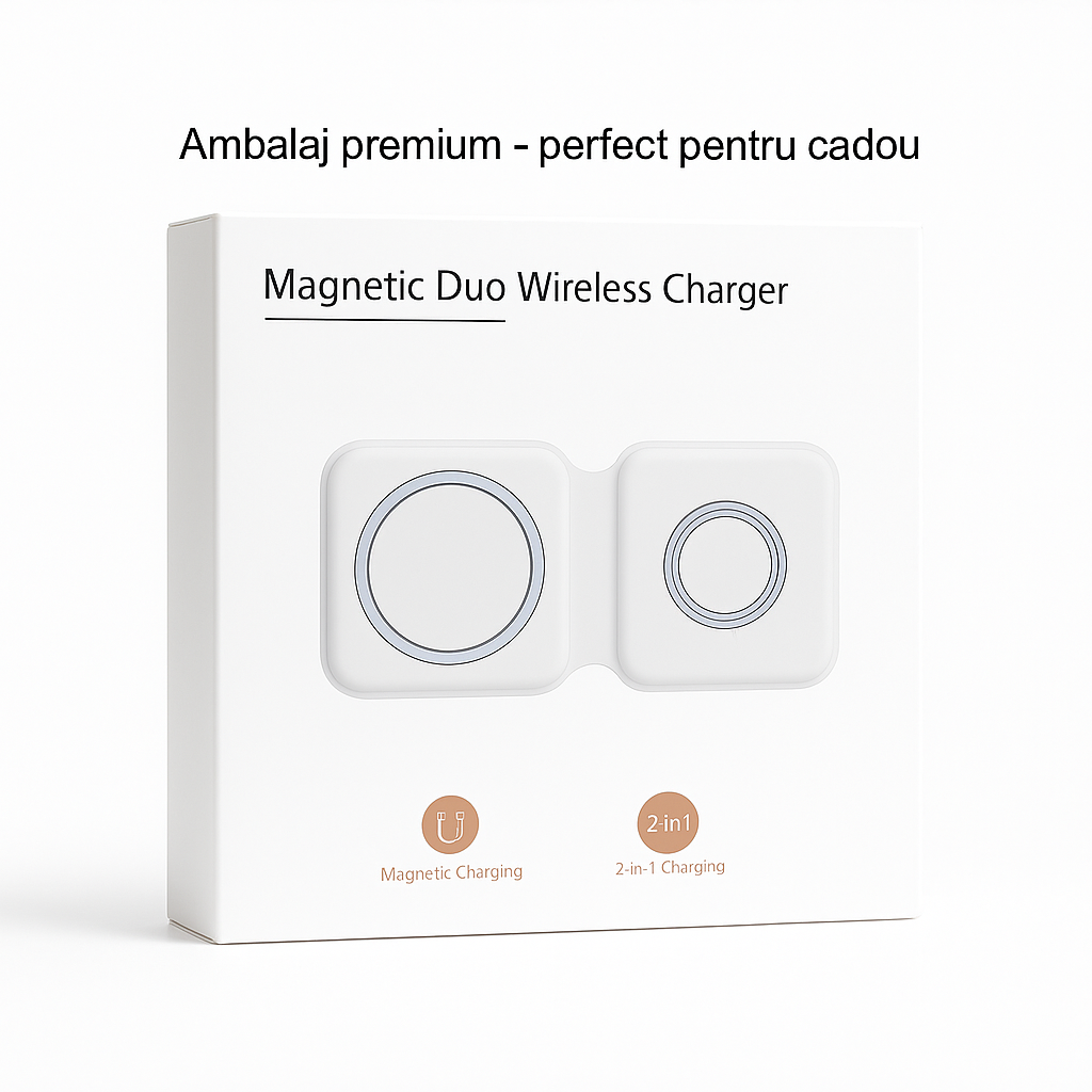 Incarcator Wireless 2in1 S-Eye DuoFold 15W, Fast Charging, USB-C, Telefon si Apple Watch, AirPods, Pliabil, Compatibil Qi – iPhone Samsung