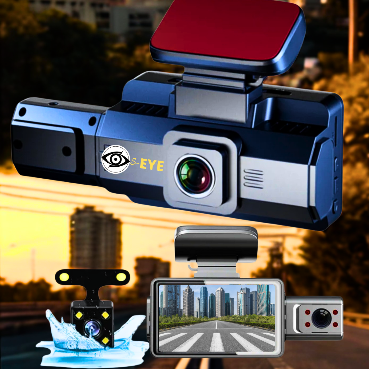 Camera Auto DVR S-Eye PRO Dubla Full HD 1080P, 170°, G-Sensor, Camera Spate Inclusa, Inregistrare in Bucla, Viziune Nocturna, Pornire Automata