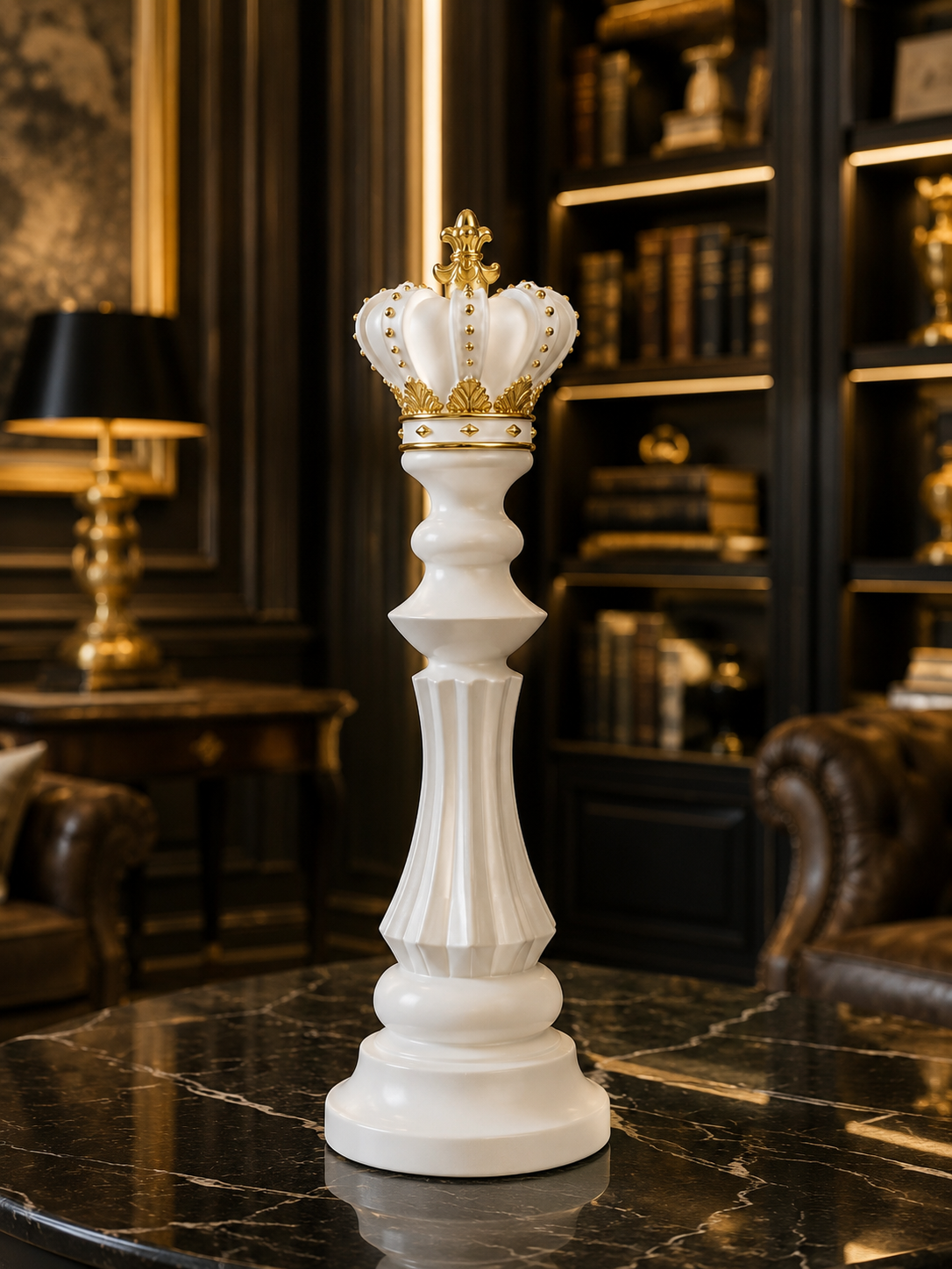 Piesă Șah Decorativă "Rege" Alb cu Detalii Aurii Ø11.5x39.5cm