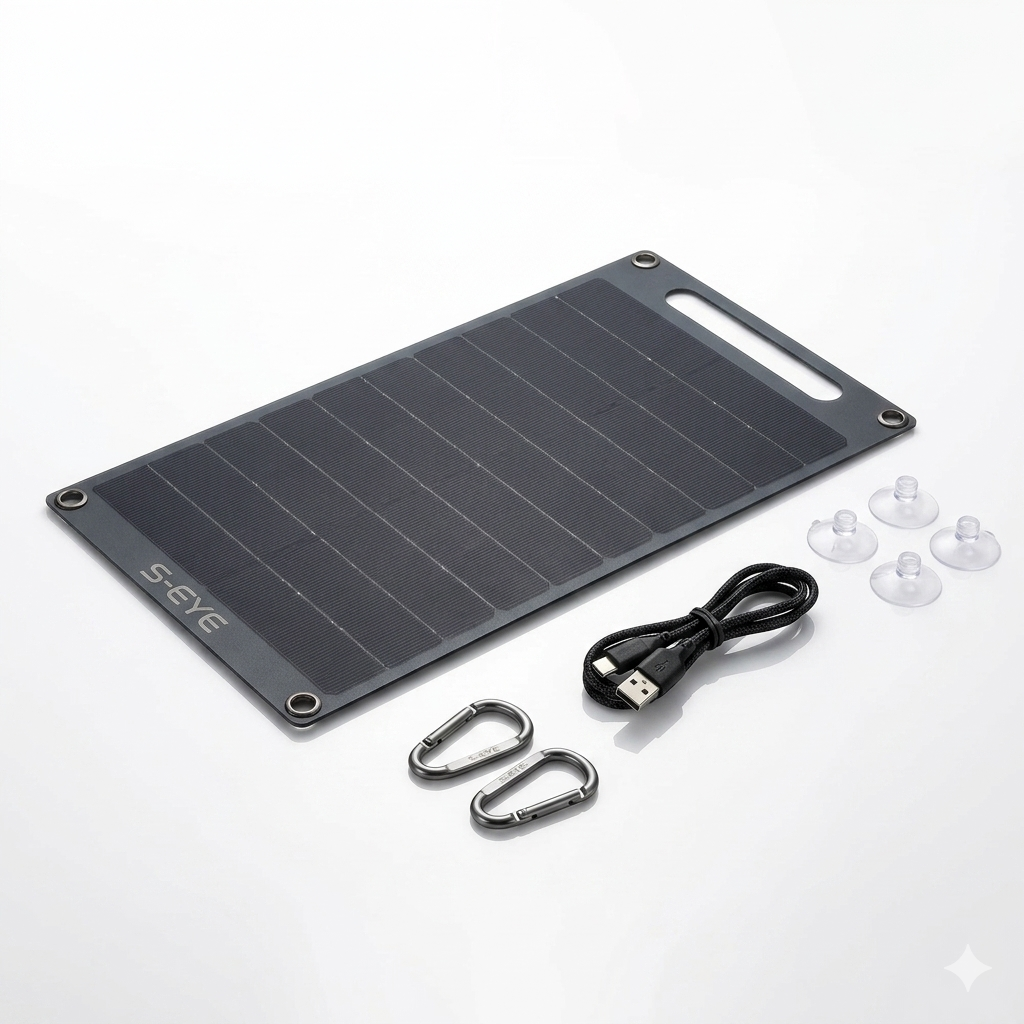 ☀️ Panou Solar Portabil S-Eye 10W – Încărcător Solar Monocristalin cu Ventuze, USB-A și Certificare TÜV | Camping & Travel
