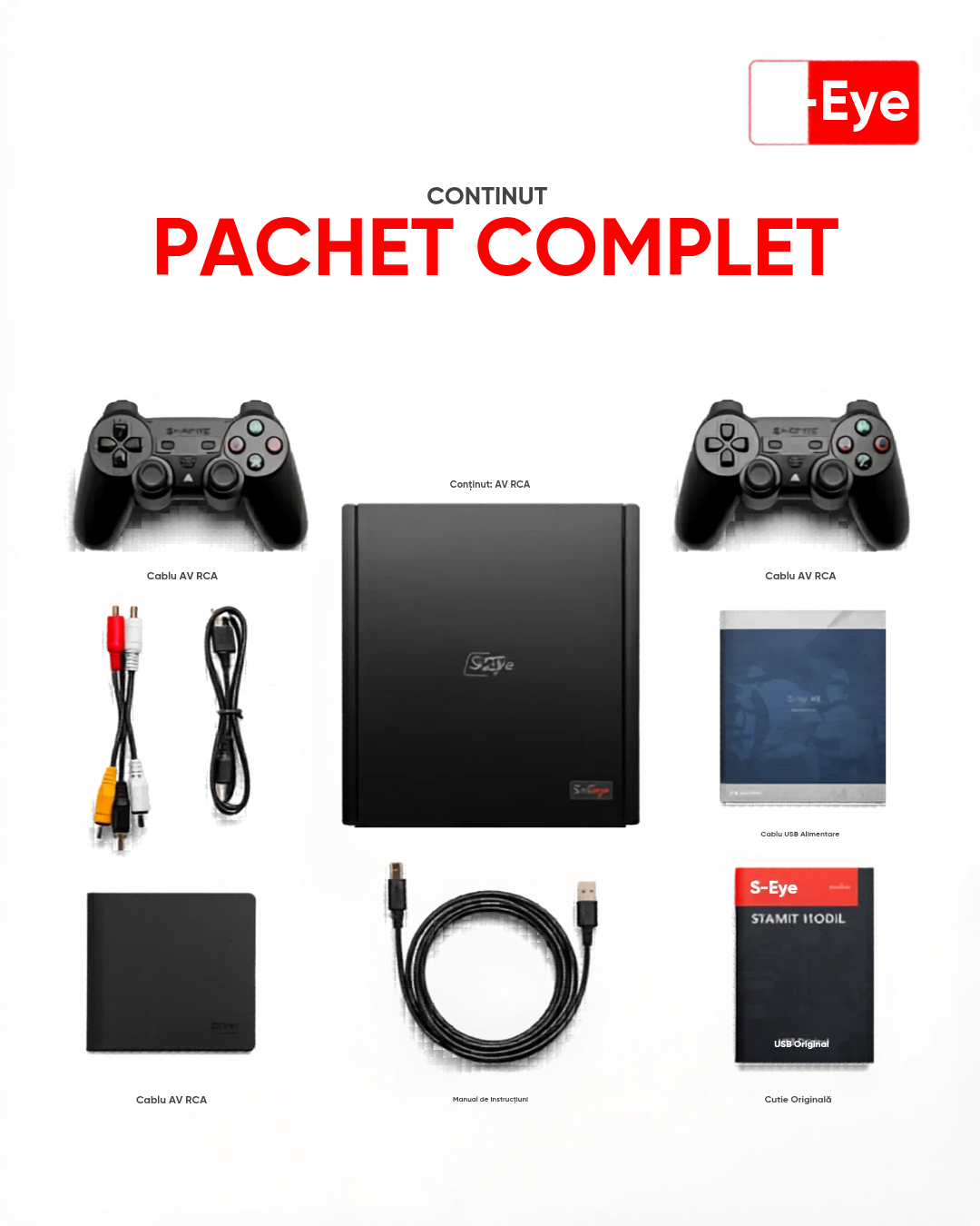 🎮 Consolă de Jocuri S-Eye SPORT 32-Bit cu 2 Controllere Wireless | 150 Jocuri | Ieșire AV TV