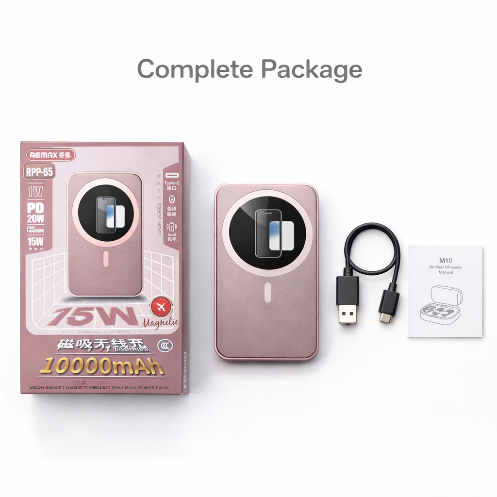 🔋 Baterie Externă Remax RPP-65 10000mAh – MagSafe Wireless 15W, PD 20W, USB-C, Pink/Purple/Blue