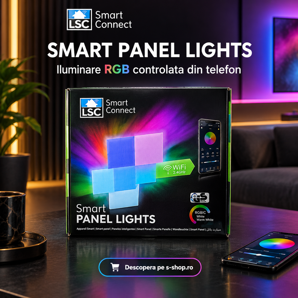 Panouri LED inteligente LSC Smart Connect RGBIC montate pe perete