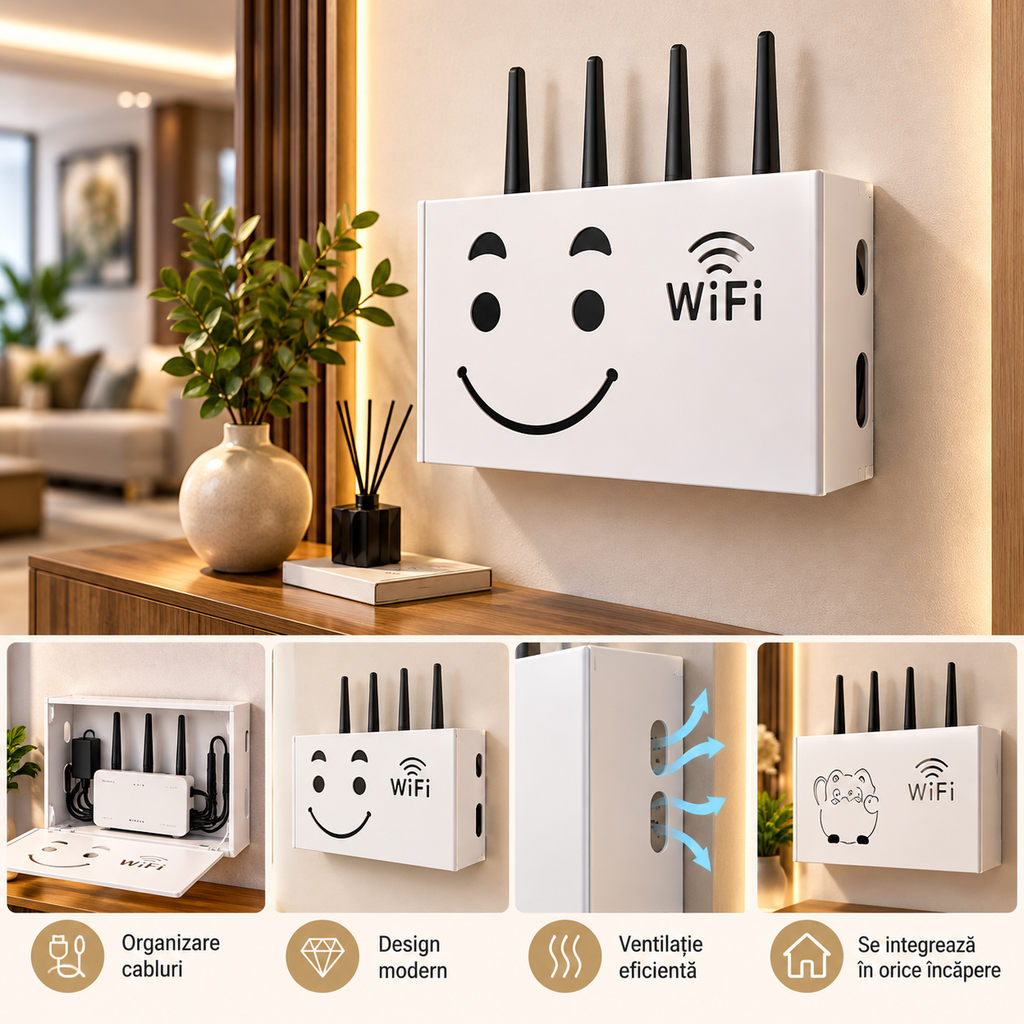 Cutie de mascare router WiFi pentru perete, albă
