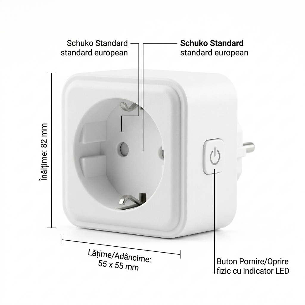 Priză Inteligentă S-Eye Smart Power Plug WiFi – Monitorizare Energie, 16A 3680W, Google Home & Alexa