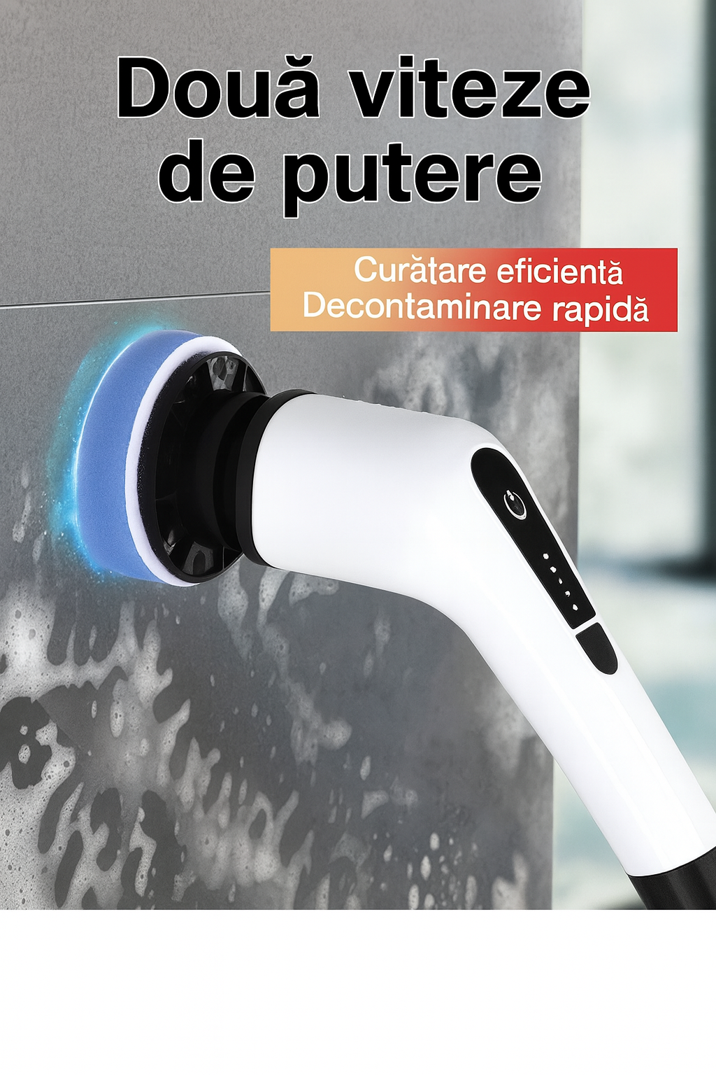 Perie Electrica Rotativa S-Eye, 9 Capete Interschimbabile, 450 RPM, 2 Trepte Viteza, Maner Extensibil 137 cm, Autonomie 90 min, Incarcare USB – Curatenie Rapida Baie, Bucatarie, Auto