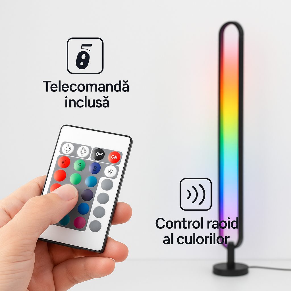 🌈 Lampă de Podea LED Multicoloră S-Eye 105cm – RGB, Reacție la Muzică, Telecomandă, Gaming/Dormitor