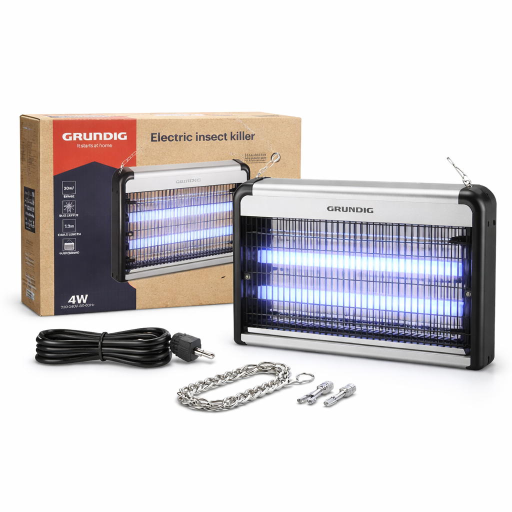 Aparat Anti-Insecte Electric Grundig 4W, Tuburi UV, Grila Electrica, Acoperire 20mp, Silentios, Fara Chimicale, Cablu 1.2m, Suspendare