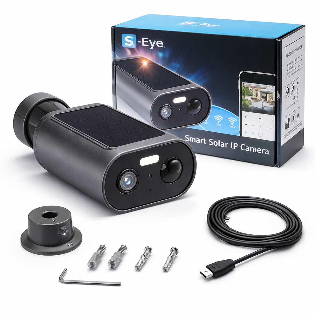 Camera Supraveghere Exterior Solara S-Eye WiFi 1080P, IP65, Detectare Miscare, Alarma 90dB, Night Vision 8m, Audio Bidirectional, MicroSD 128GB