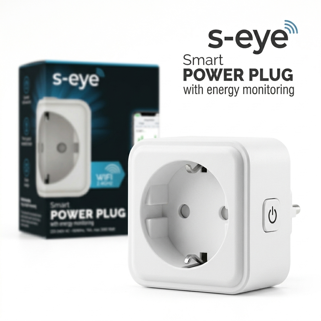 Priză Inteligentă S-Eye Smart Power Plug WiFi – Monitorizare Energie, 16A 3680W, Google Home & Alexa