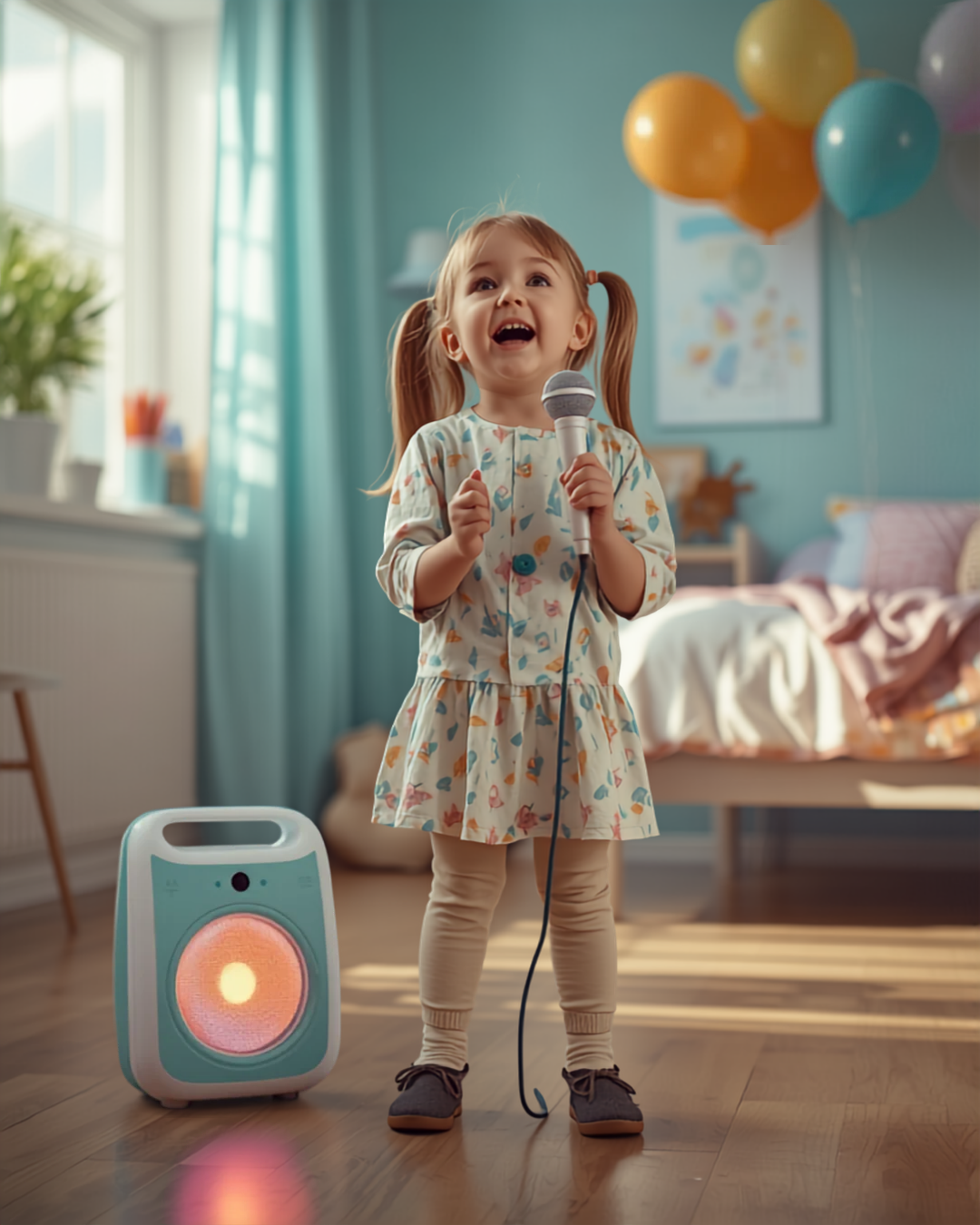 🎤 Set Karaoke cu Boxa Bluetooth 20W și 2 Microfoane – Ecou, 4 Moduri LED, Autonomie 10 Ore, Copii