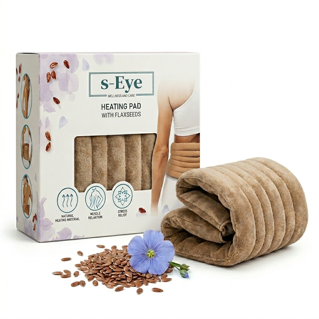 Pernă termică s-Eye 🌿 cu semințe de in pentru gât, spate și umeri – relaxare musculară, ameliorare dureri și stres, încălzire la microunde
