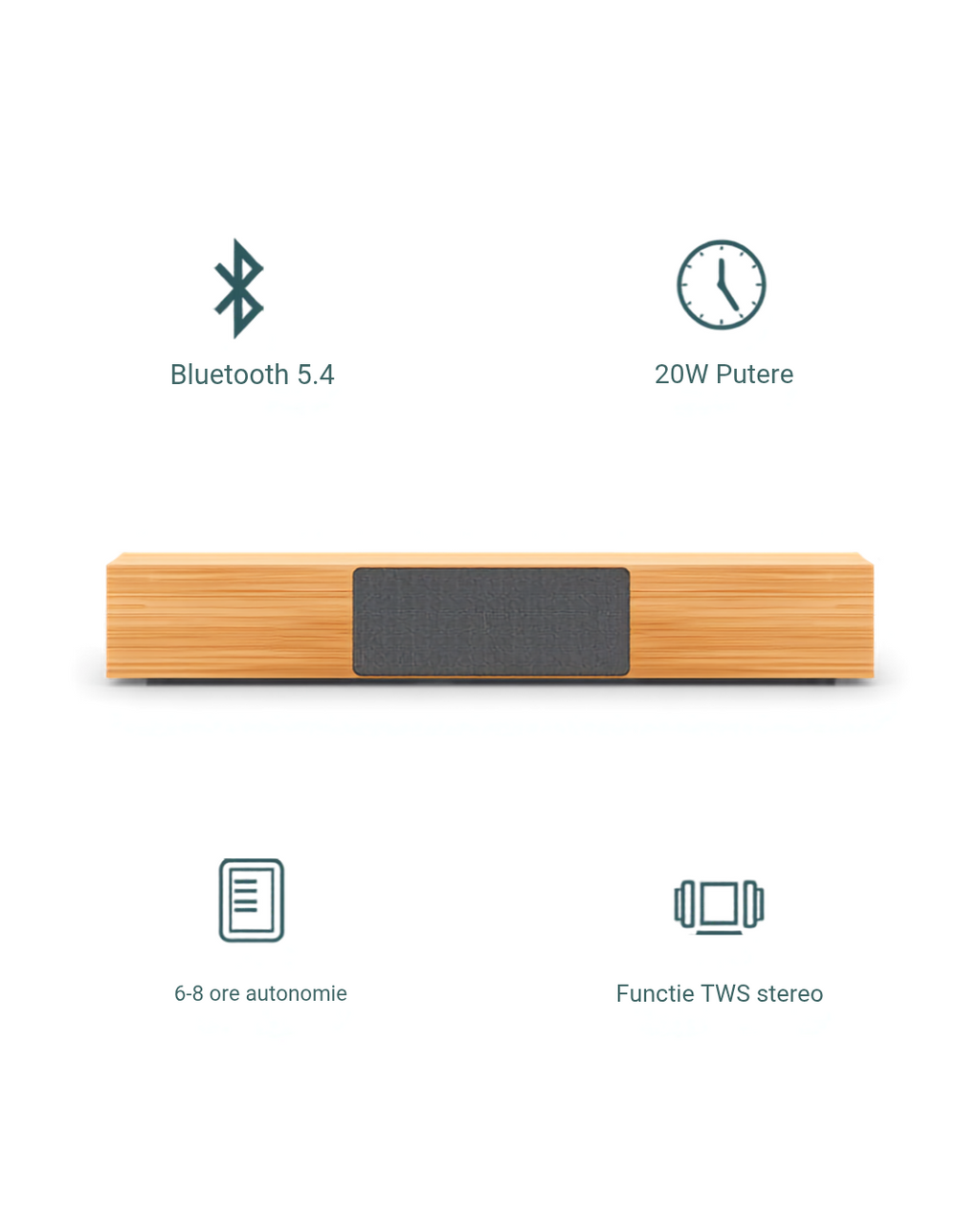 🔊 Soundbar din Lemn Roseland RS-620 Bluetooth 5.4 TWS 20W cu Montare pe Perete