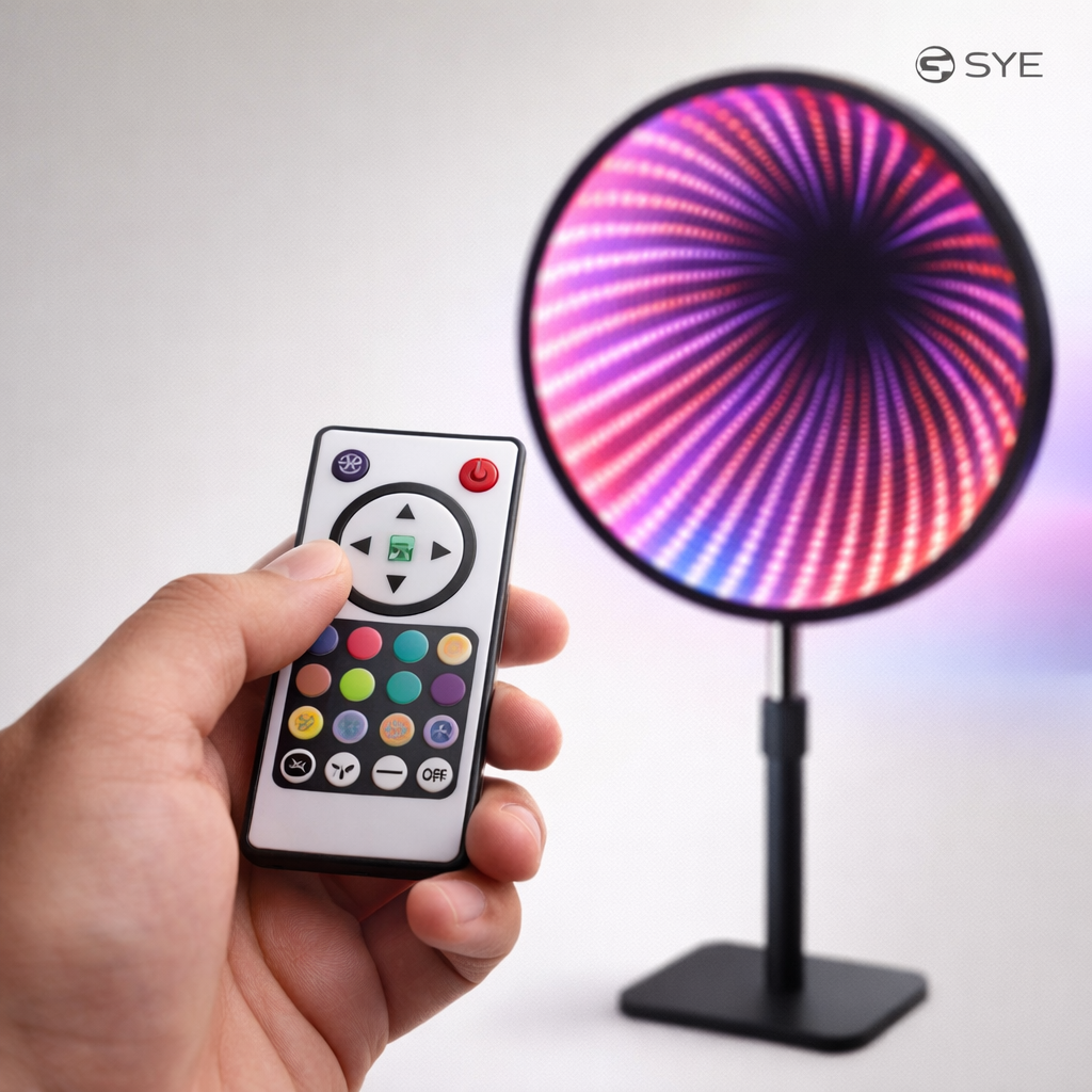 Oglindă Magică cu LED S-Eye RGB – Efect Tunel Infinit, Reacție la Muzică, 8 Moduri, Telecomandă Inclusă, Înălțime Reglabilă