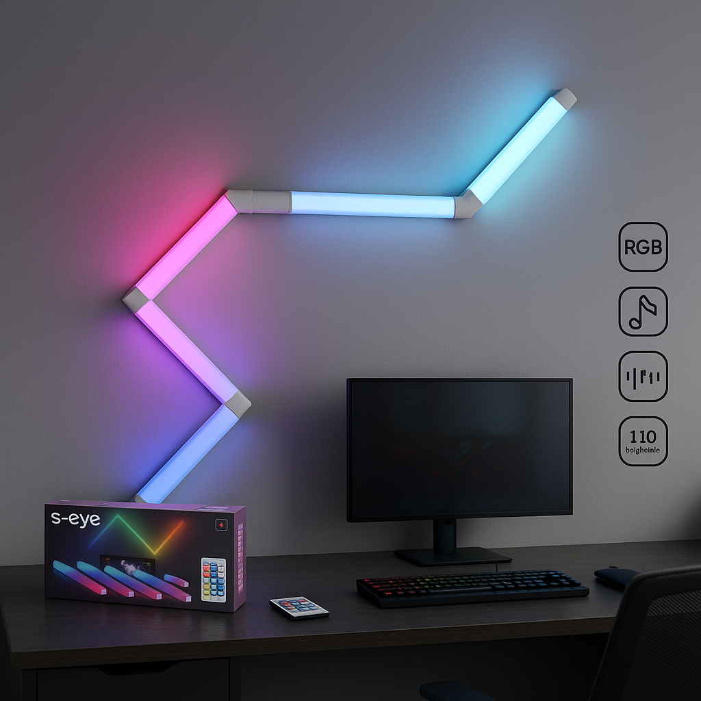 Lampa Modulara LED S-Eye 7 Segmente RGB, Music Mode, Telecomanda, Extensibila 10 Segmente, Design Personalizabil, Iluminare Ambientala Moderna