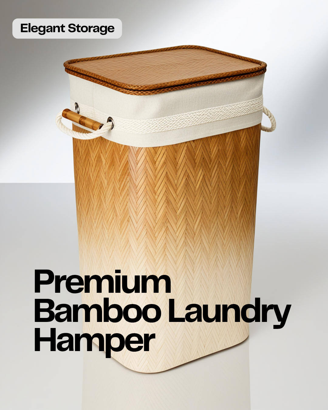 🧺 Coș de Rufe din Bambus 60L cu Capac și Căptușeală Textilă – 41,5x30x50 cm
