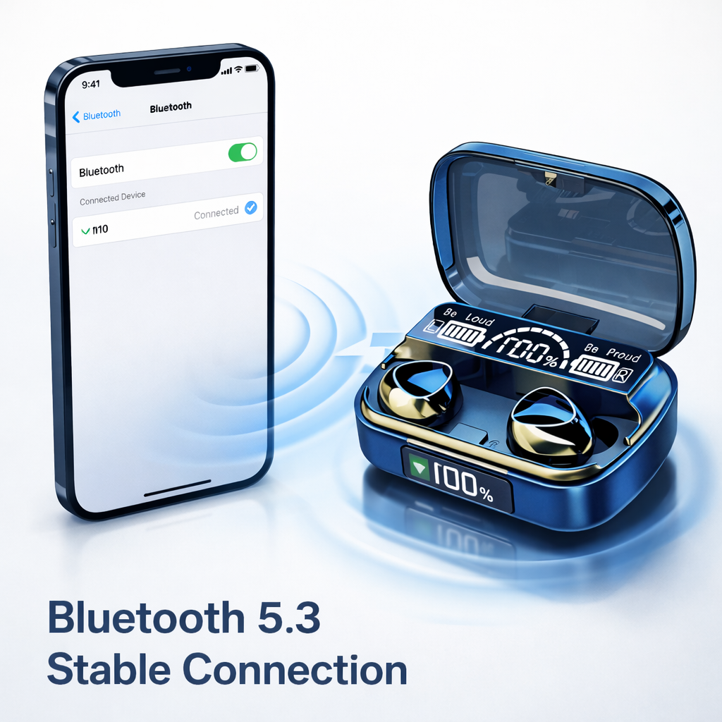 Căști Bluetooth TWS M10 V5.3, True Wireless Stereo, Display LED, Touch Control, Fast Charging, Negru