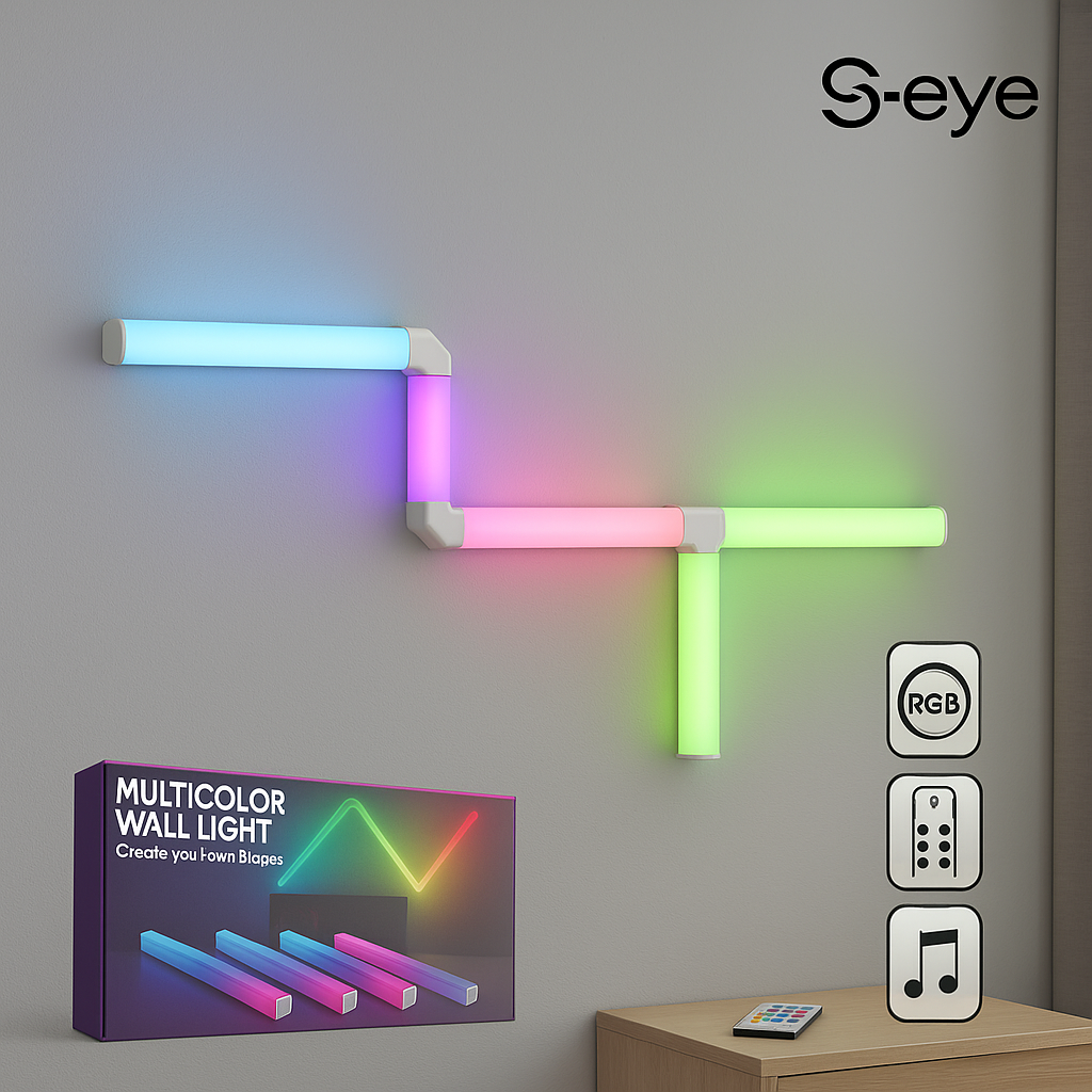 Lampa Modulara LED S-Eye 7 Segmente RGB, Music Mode, Telecomanda, Extensibila 10 Segmente, Design Personalizabil, Iluminare Ambientala Moderna