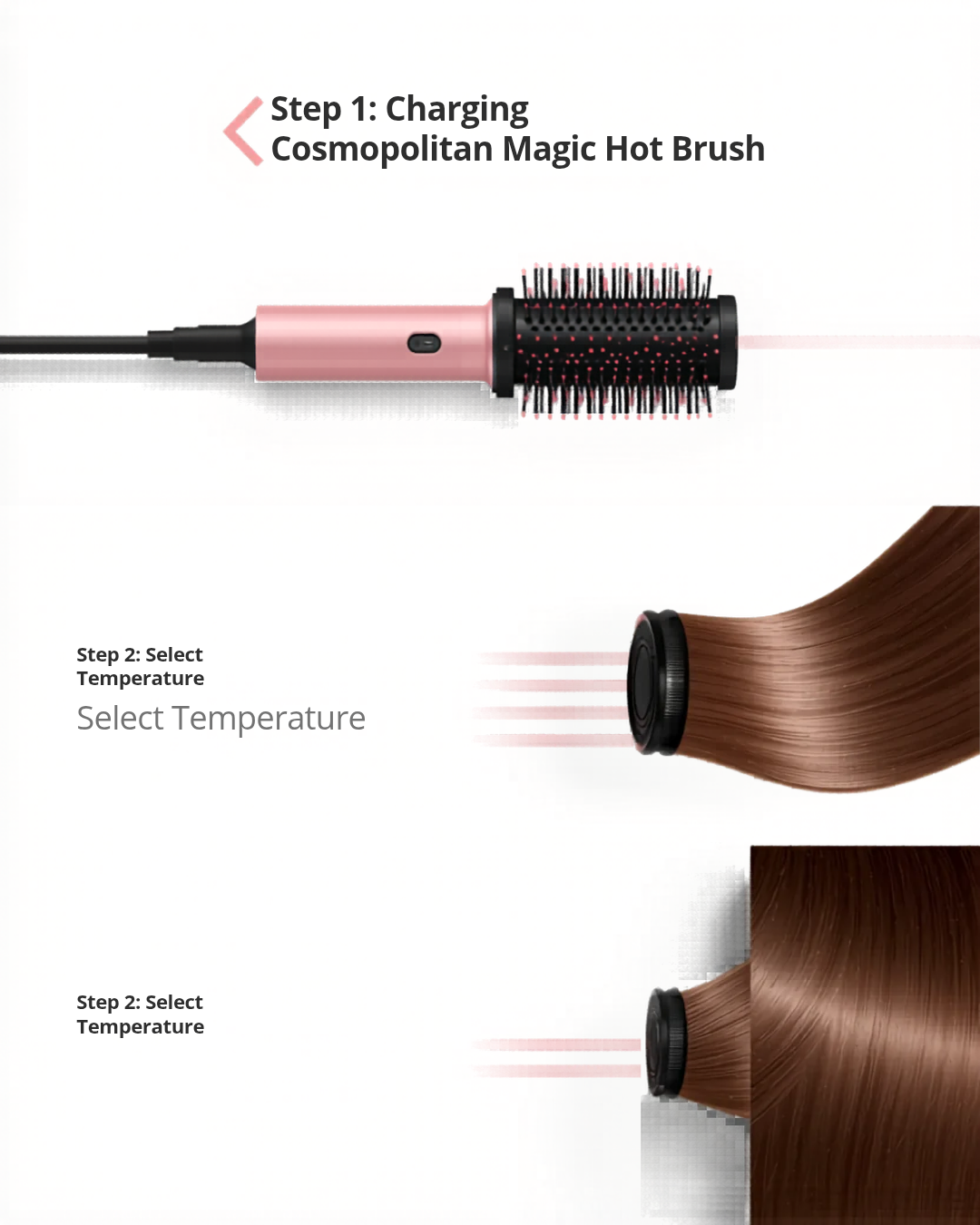 🌸 Cosmopolitan Perie Electrică Reîncărcabilă Magic Hot Brush – Ceramică, 3 Trepte Temperatură, Fără Fir