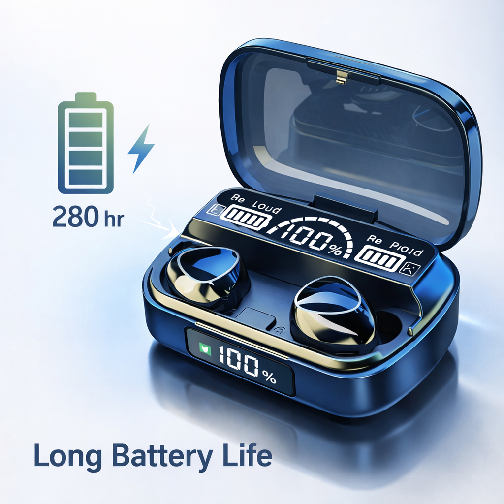 Căști Bluetooth TWS M10 V5.3, True Wireless Stereo, Display LED, Touch Control, Fast Charging, Negru
