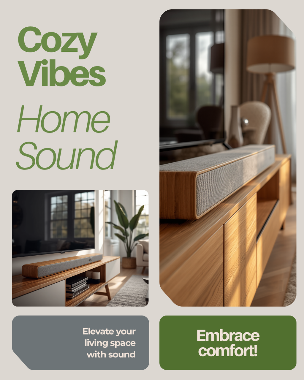 🔊 Soundbar din Lemn Roseland RS-620 Bluetooth 5.4 TWS 20W cu Montare pe Perete