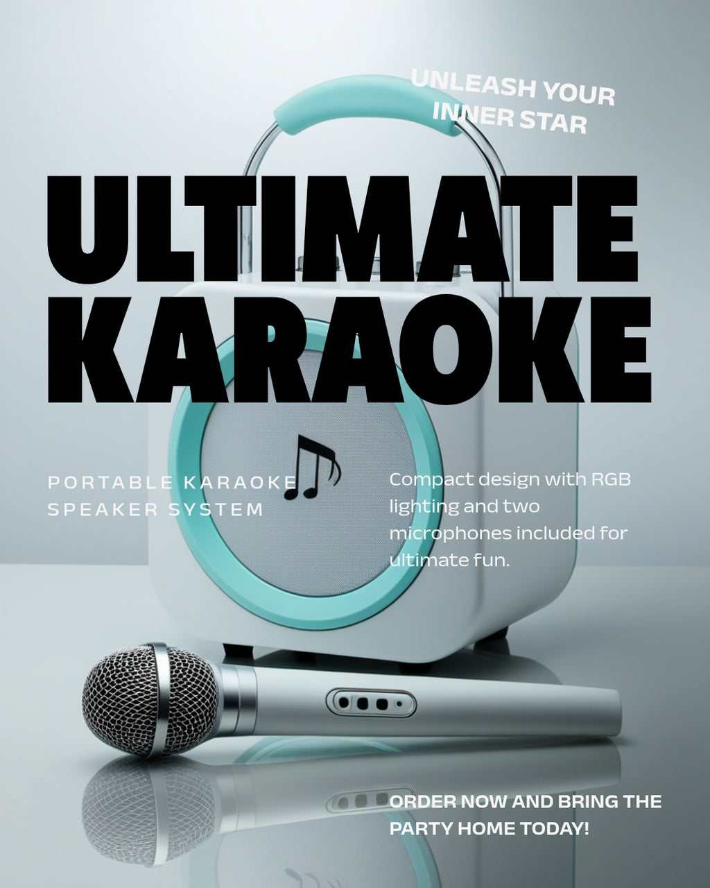 🎤 Set Karaoke cu Boxa Bluetooth 20W și 2 Microfoane – Ecou, 4 Moduri LED, Autonomie 10 Ore, Copii
