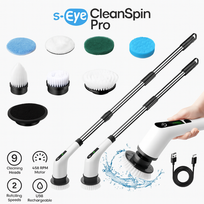 🧹 Perie Electrică Rotativă S-Eye – 9 Capete, 450 RPM, Mâner 137cm, Autonomie 90min, USB