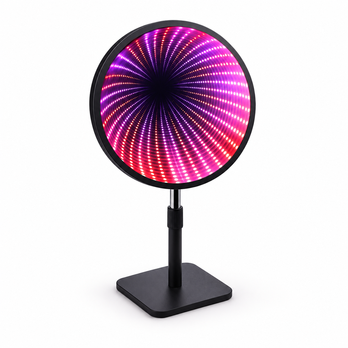 Oglindă magică LED S-Eye RGB cu efect tunel infinit, pe suport negru