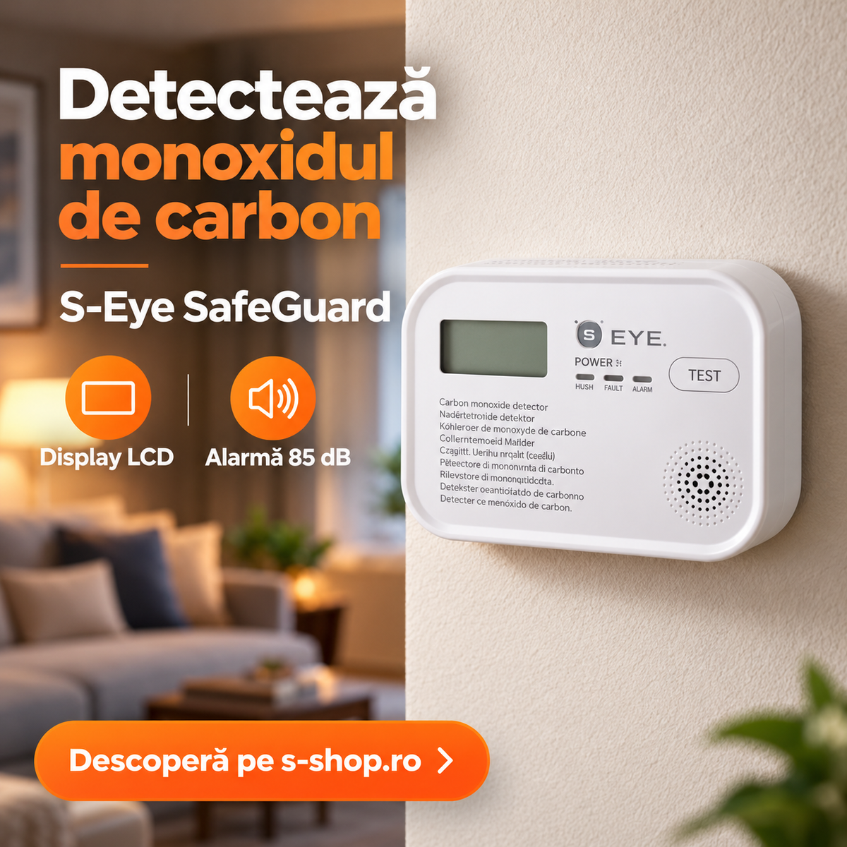 Detector monoxid de carbon S-Eye SafeGuard, metaads