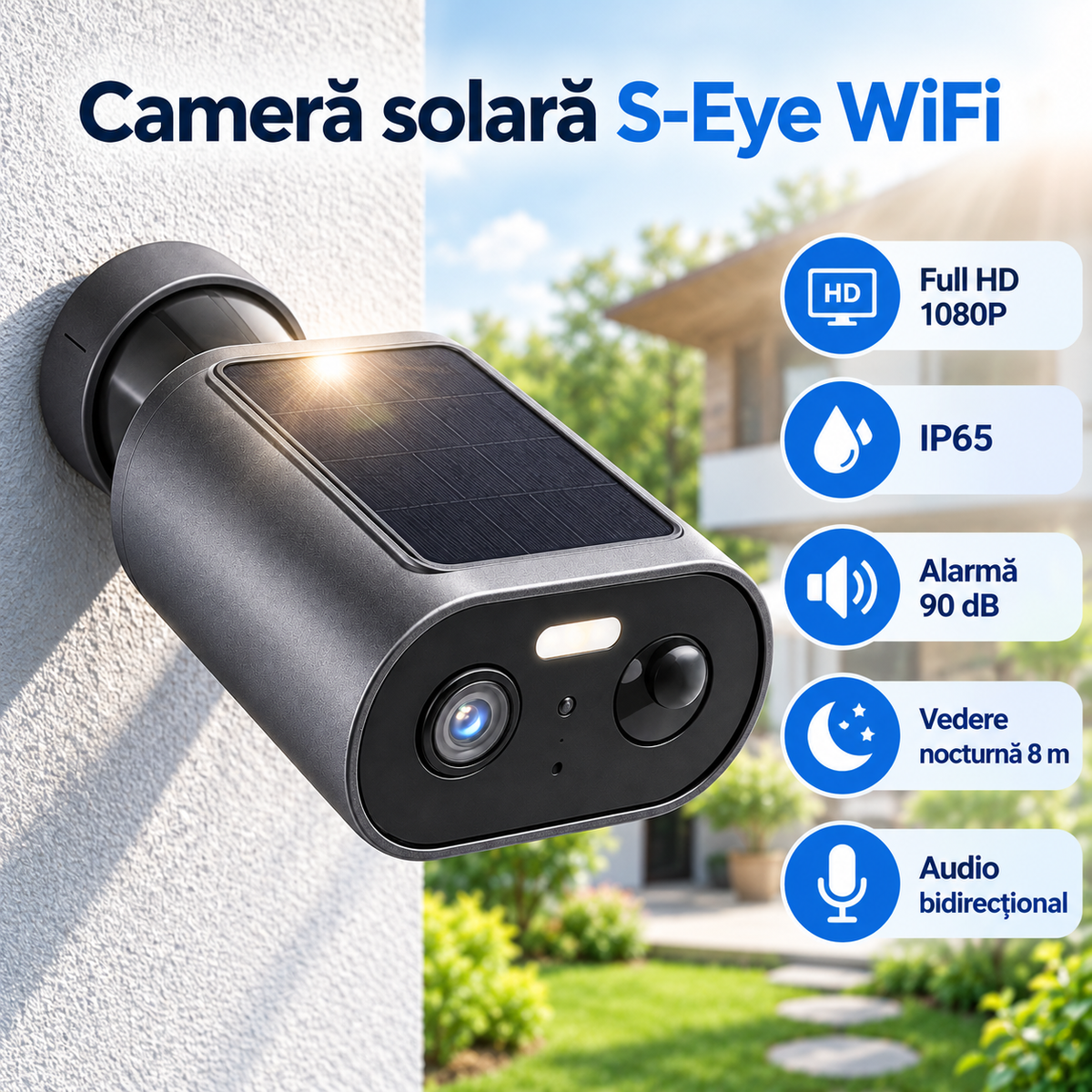 Cameră solară S-Eye WiFi 1080P, technicalproduct