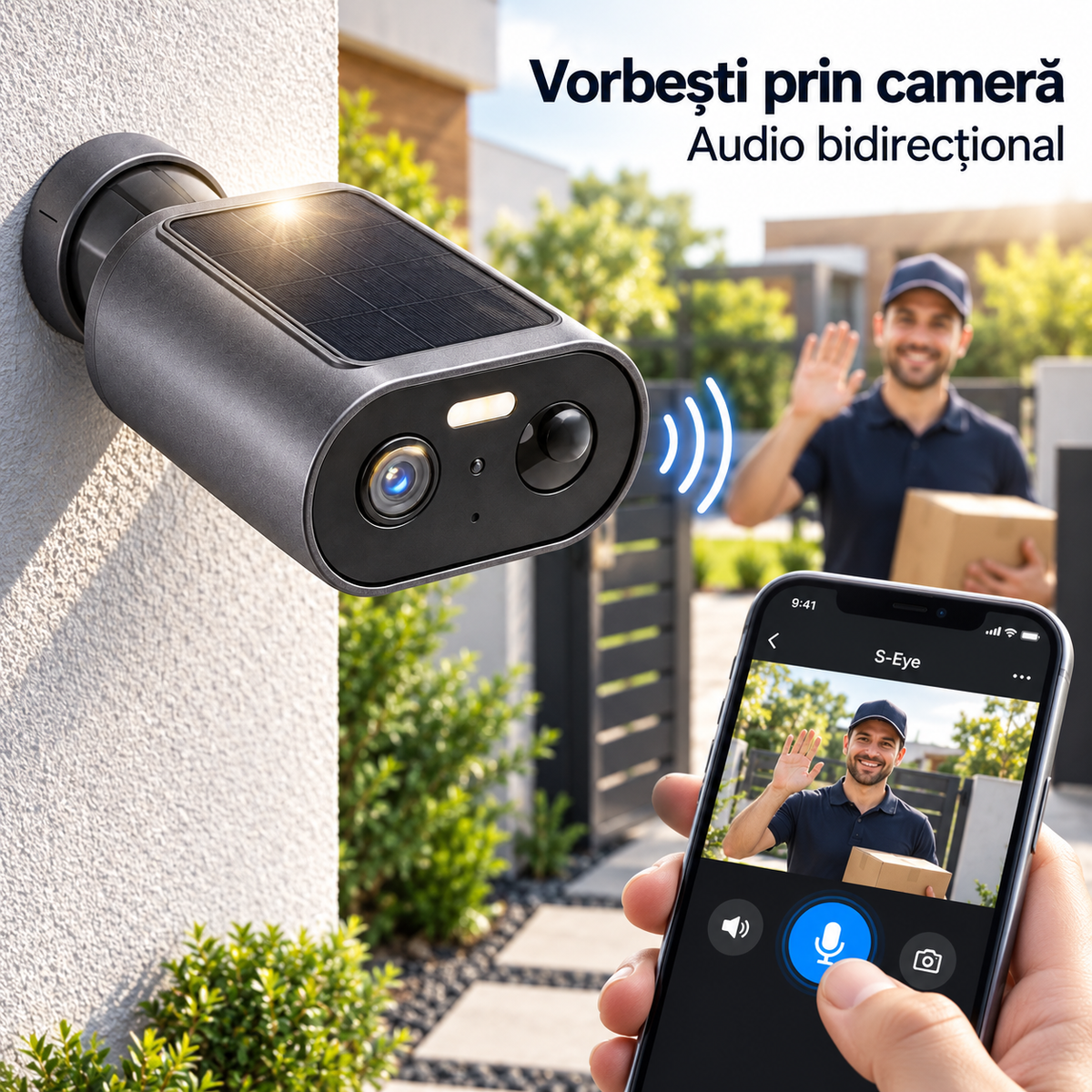Cameră solară S-Eye WiFi 1080P, audio