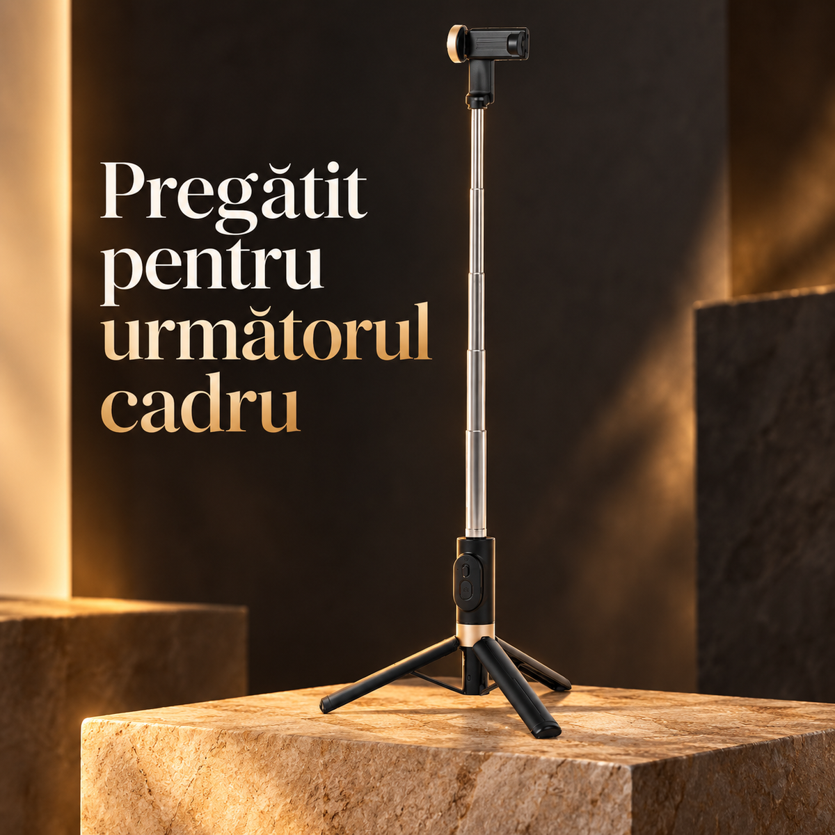 Selfie stick cu trepied și telecomandă Bluetooth 74 cm luxuryproduct