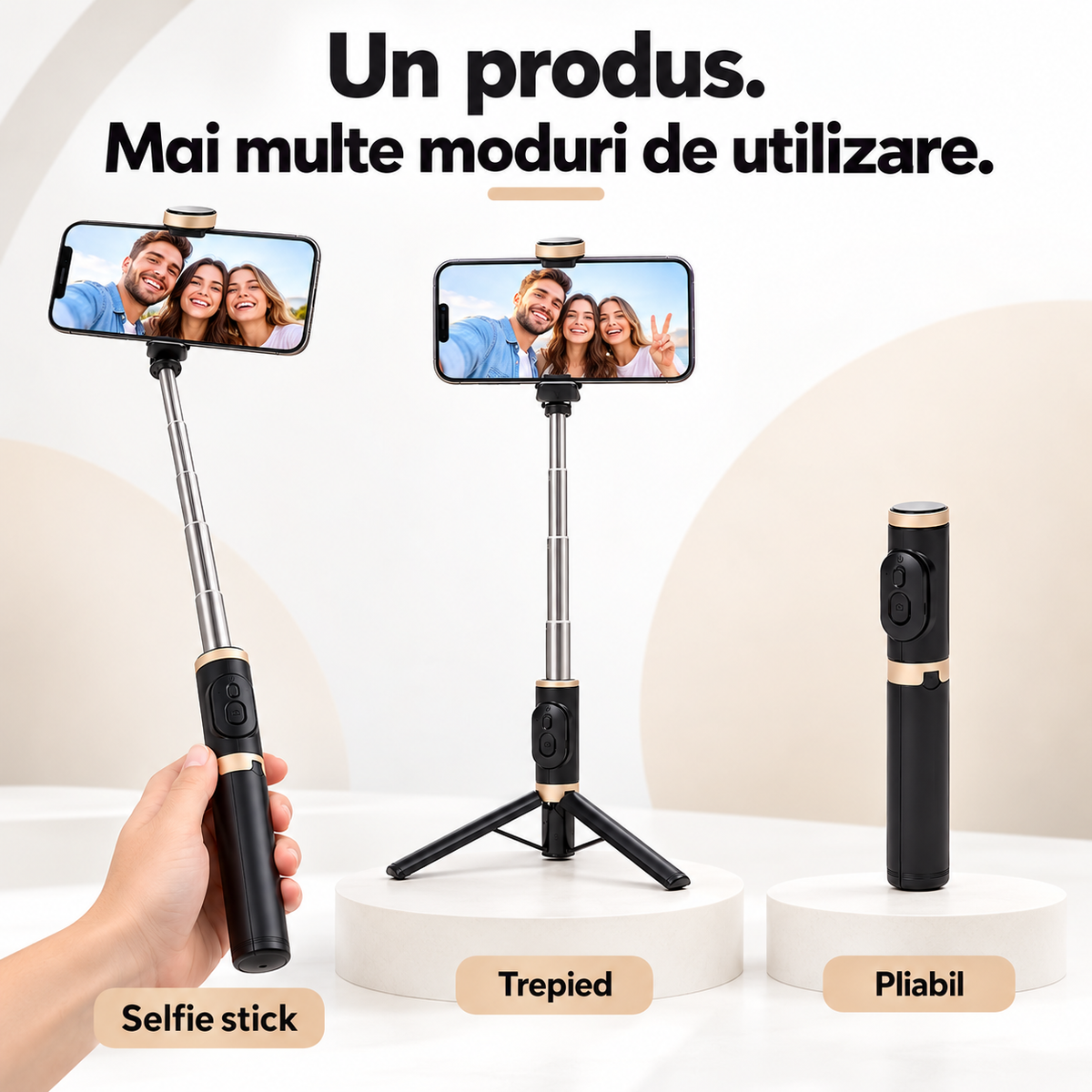 Selfie stick cu trepied și telecomandă Bluetooth 74 cm showcase