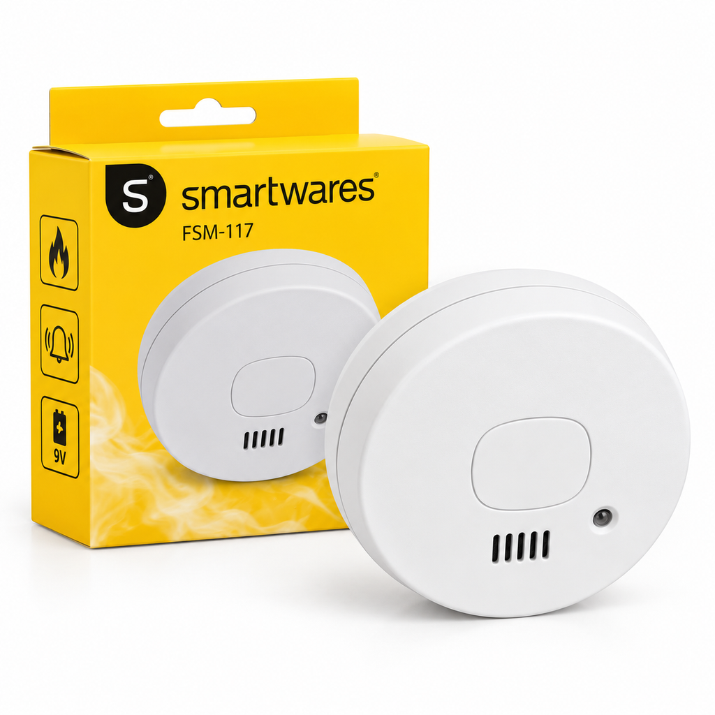 Detector Smartwares FSM-117 lângă ambalaj