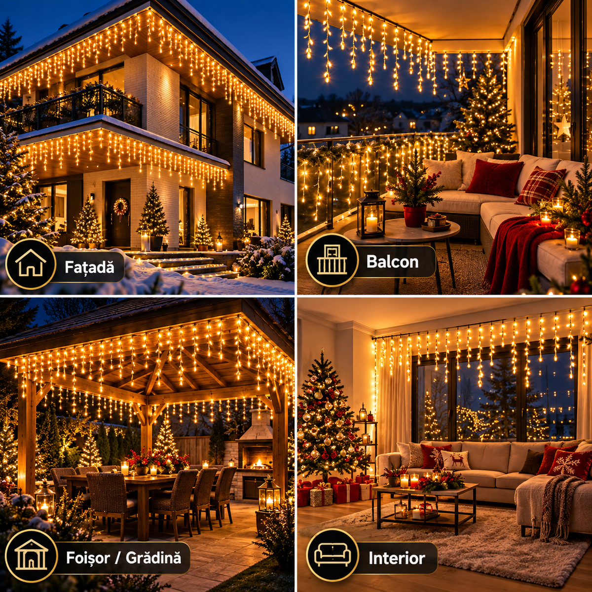 Instalație țurțuri pe fațadă balcon foișor și interior