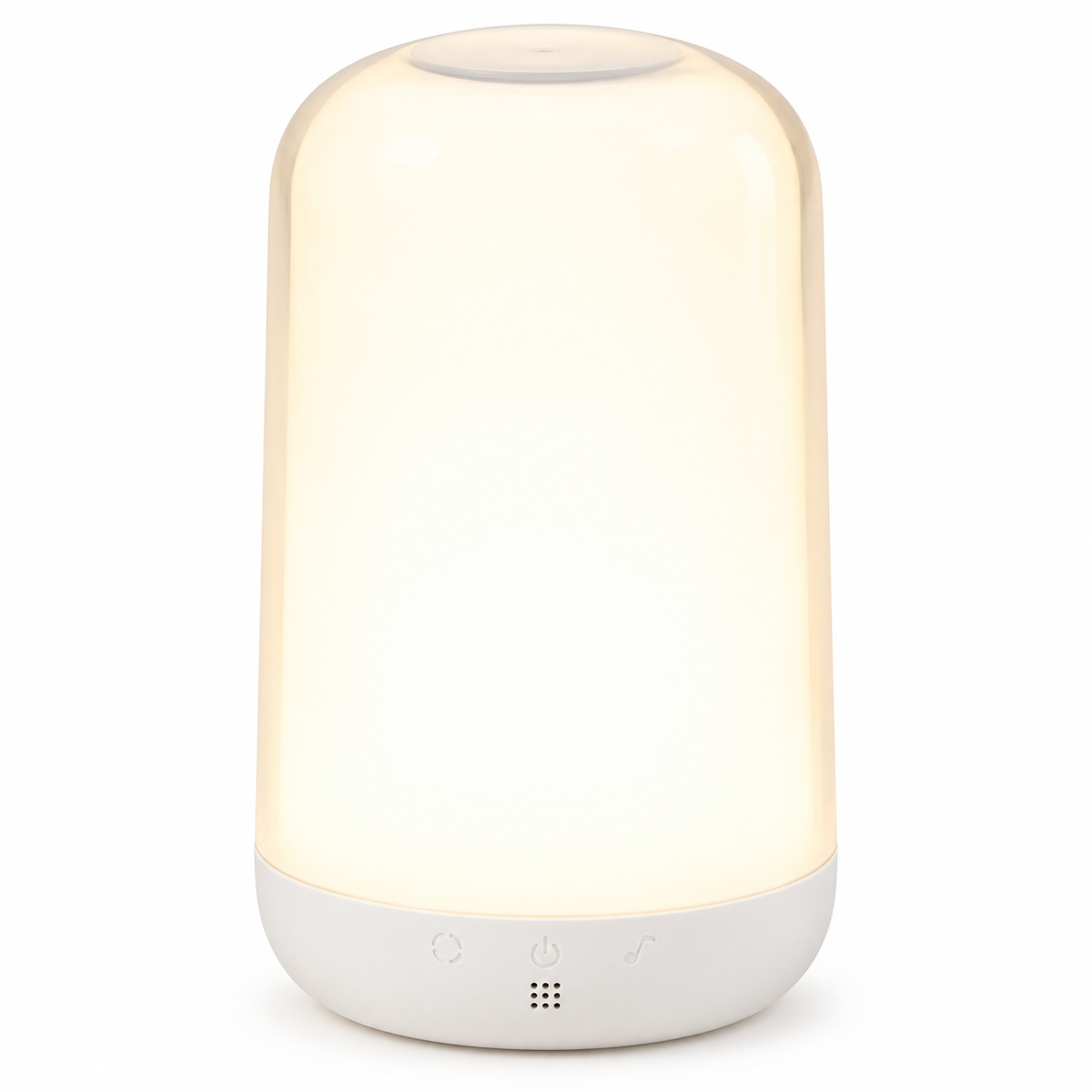 Veioză Moodlight albă, cu abajur cilindric difuz și bază cu comenzi tactile