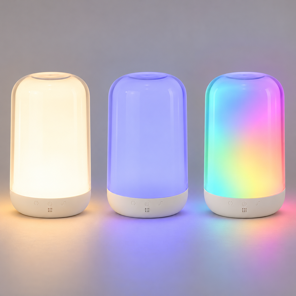 Veioză Moodlight în moduri de lumină caldă și RGB