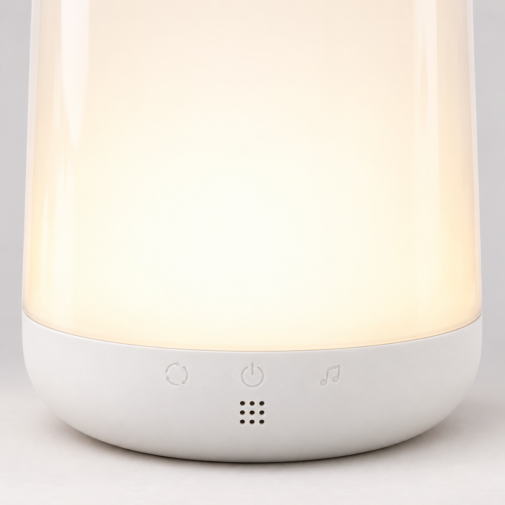 Detaliu al bazei și comenzilor tactile ale veiozei Moodlight