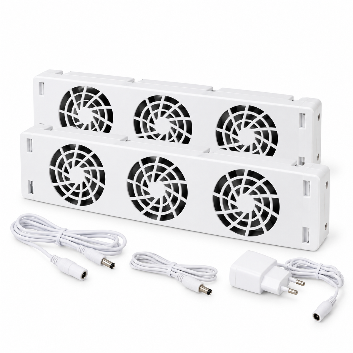 Set doua ventilatoare pentru calorifer cu adaptor, fundal alb