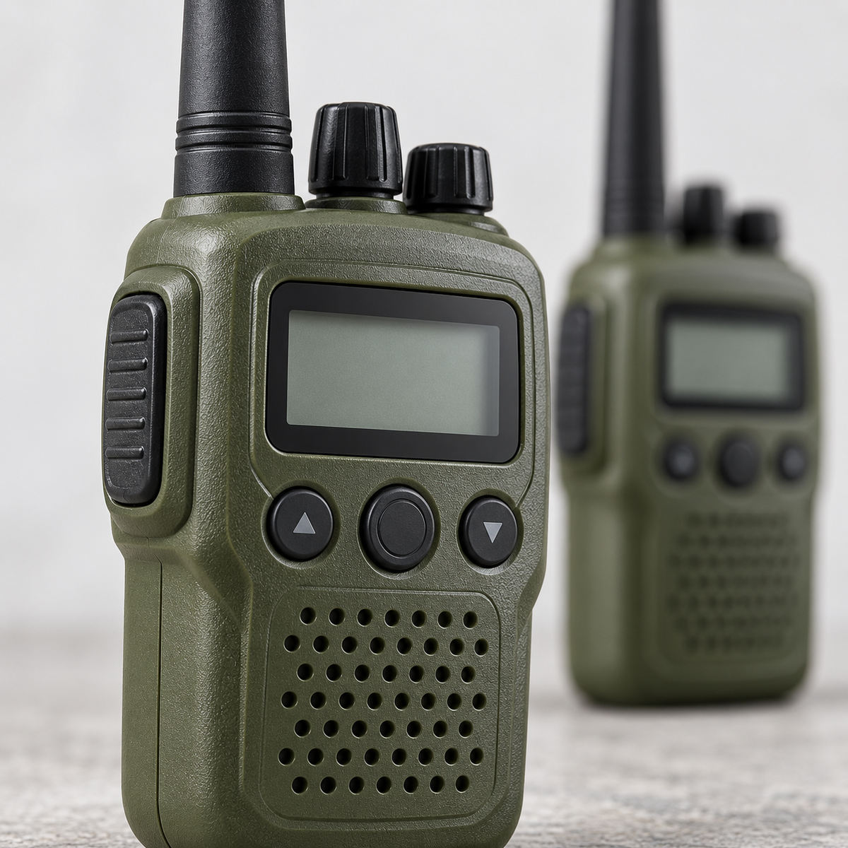 Detaliu ecran LCD, butoane și difuzor la walkie-talkie S-Eye