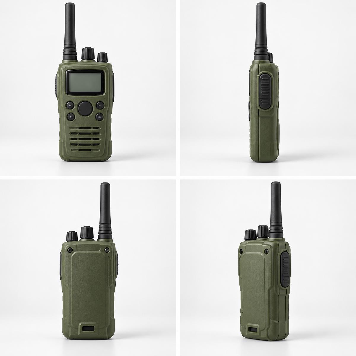 Walkie-talkie S-Eye prezentat din față, lateral și spate